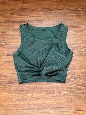 Aerie Forest Green Ribbed Twist-Front Crop Tank
